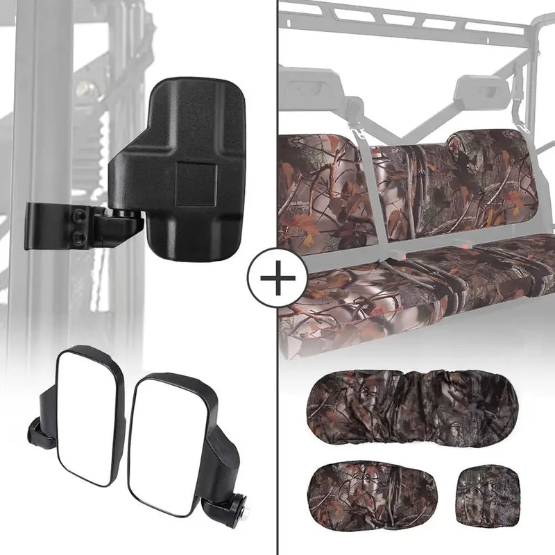Kemimoto Polaris Ranger Xp 1000 Side Mirrors & Camouflage Seat Cover 1