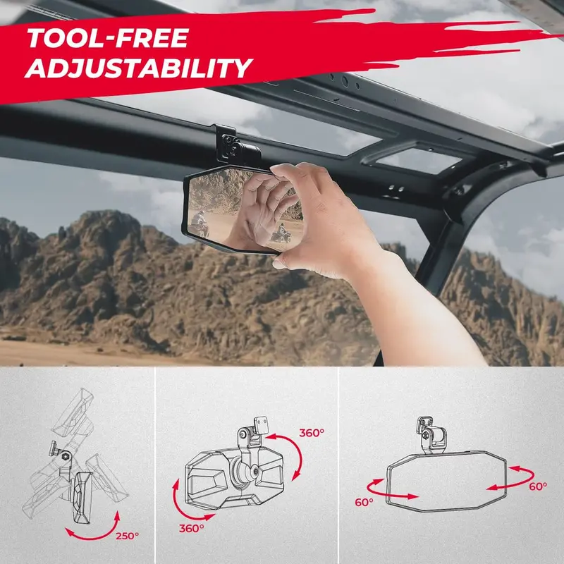 Kemimoto Polaris Ranger Xp 1000 Tool Free Adjustable Rear View Mirror 2