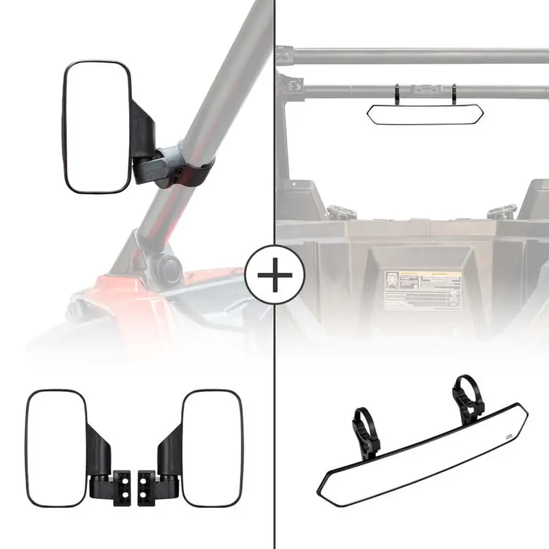 Kemimoto Polaris Rzr 1.75"-2" Round Tube Utv Adjustable Rear View Mirror & Side Mirrors 1