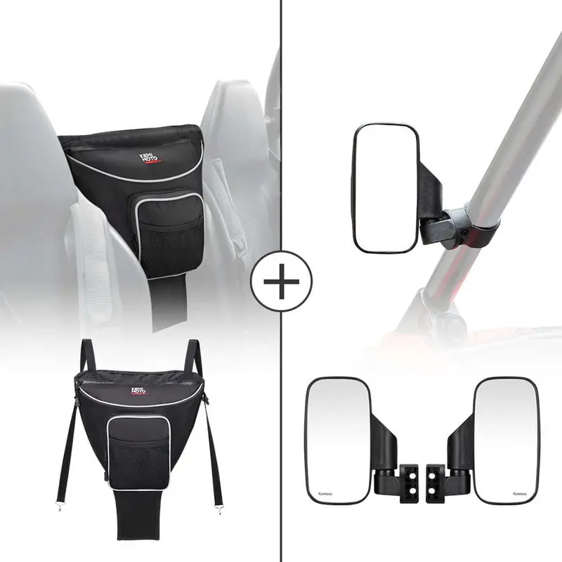 Kemimoto Polaris Rzr Cab Pack Center Seat Bag & Side View Mirror 1