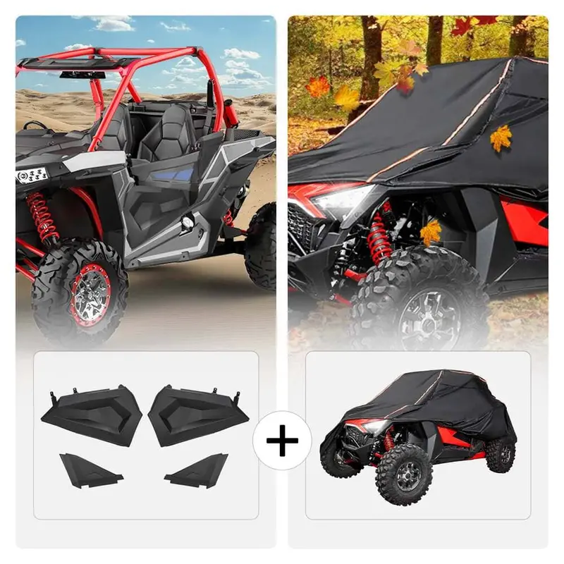 Kemimoto Polaris Rzr Lower Half Door Inserts Panels & Utv Cover W/ Rlective Strip 1