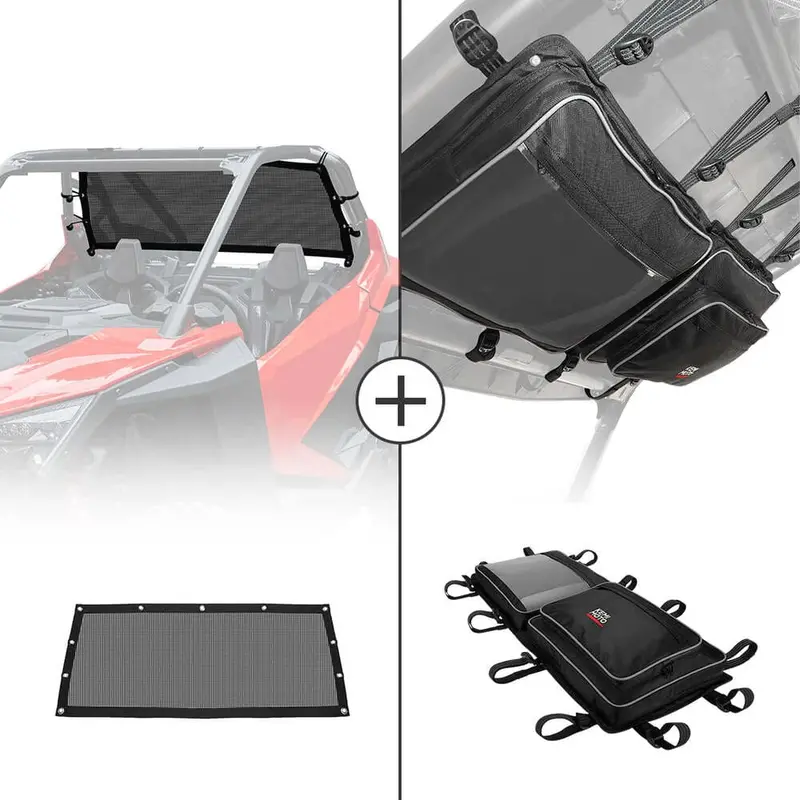 Kemimoto Polaris Rzr Pro Xp Soft Rear Window Net & Overhead Roof Storage Bag 1