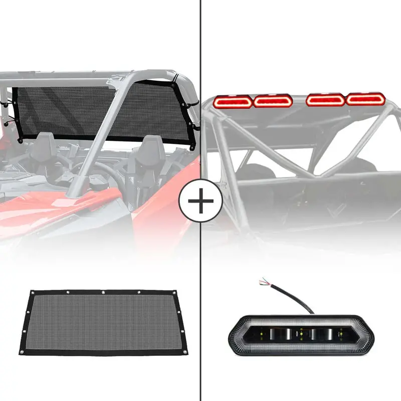 Kemimoto Polaris Rzr Pro Xp Universal Roll Bar Tail Light & Soft Rear Window Net 1