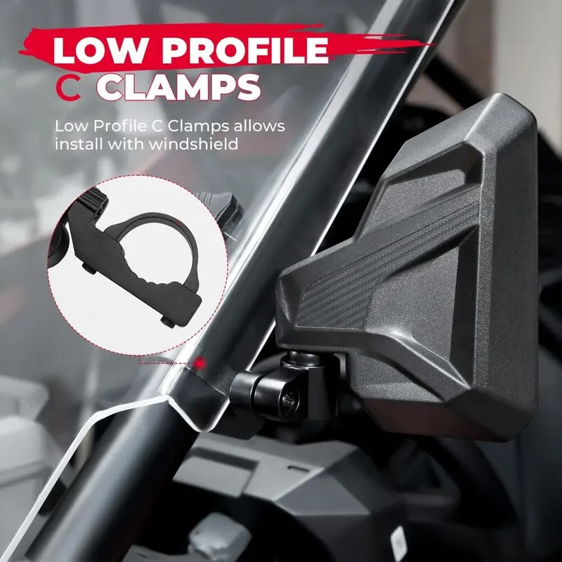 Kemimoto Polaris Rzr Xp 1000 Fit 1.6"-2" Roll Bar Utv Side Mirrors W/ Windshield 2