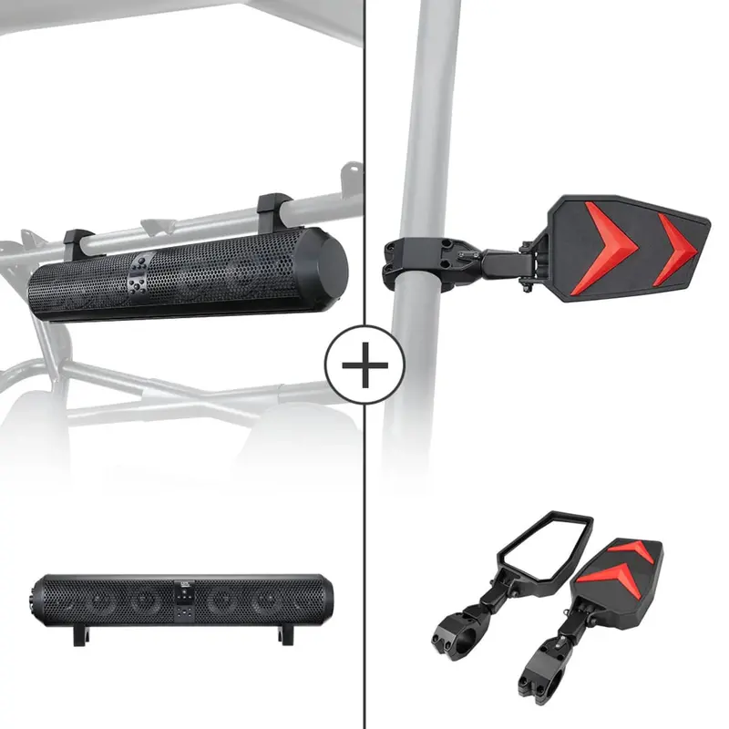 Kemimoto Polaris Utv 1.75"-2'' Roll Bar Bluetooth Sound Bar & Side Rear View Mirrors 1
