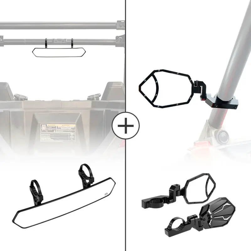 Kemimoto Utv 1.65"-2" Rear View Mirror & 1.6"-2" Round Tube Side Mirror 1