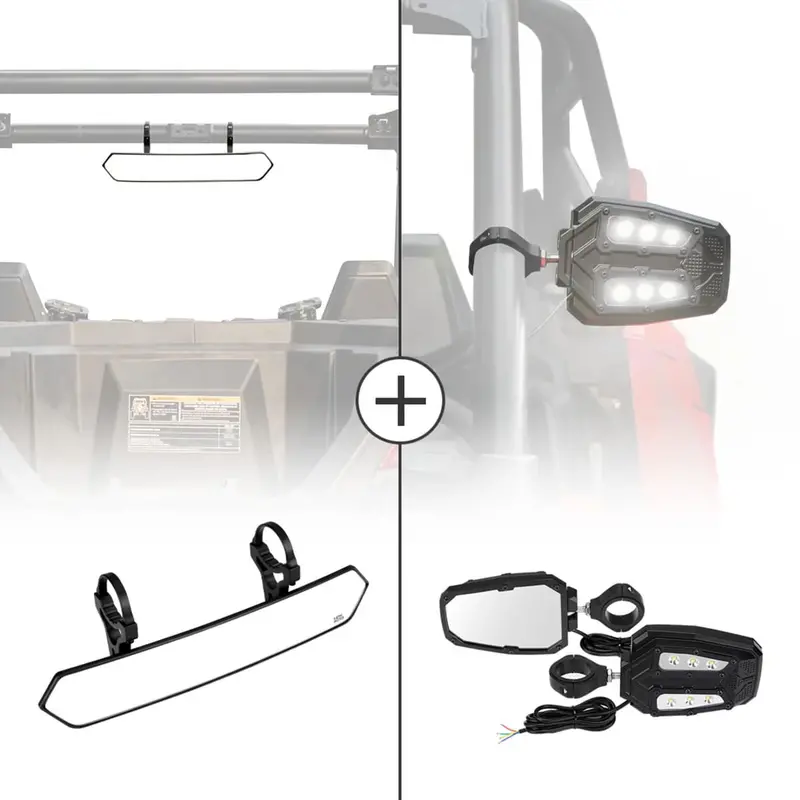 Kemimoto Utv 1.65"-2" Rear View Mirror & 1.75"-2" Led Side Mirror 1
