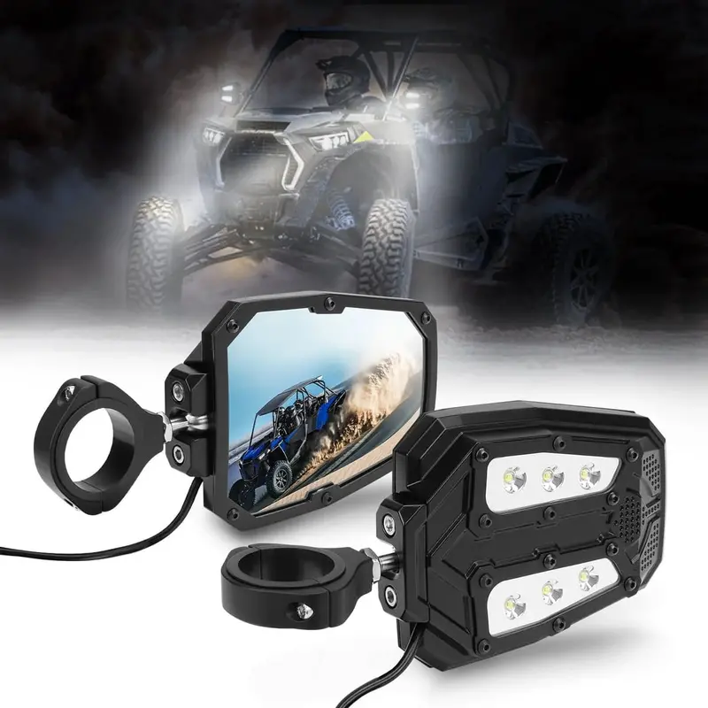 Kemimoto Utv 1.65"-2" Rear View Mirror & 1.75"-2" Led Side Mirror 2