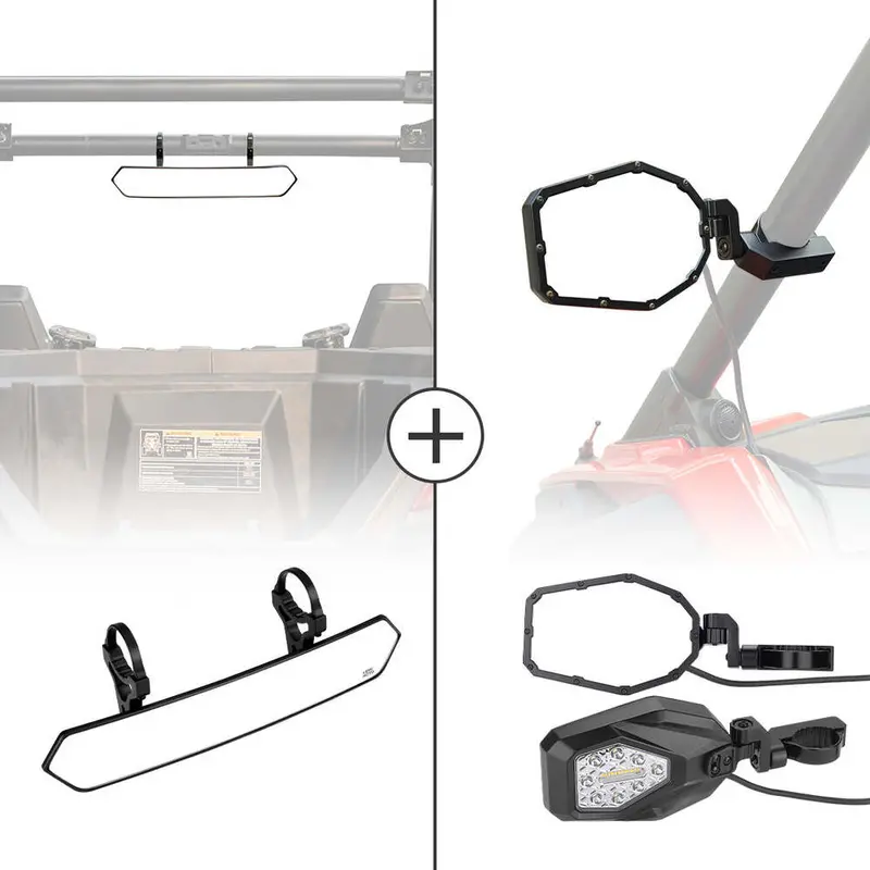 Kemimoto Utv 1.65"-2" Tube Rear View Mirror & 1.6"-2" Tube Led Side Mirrors 1