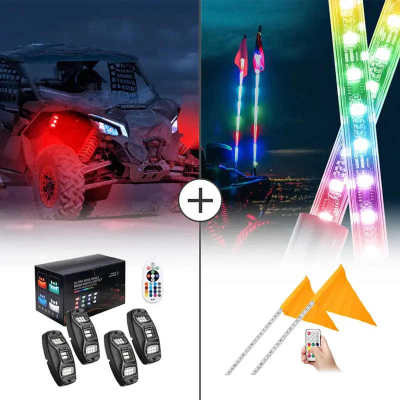 Kemimoto Utv 8 Pod Rock Light Kit & 5Ft Whip Lights 1