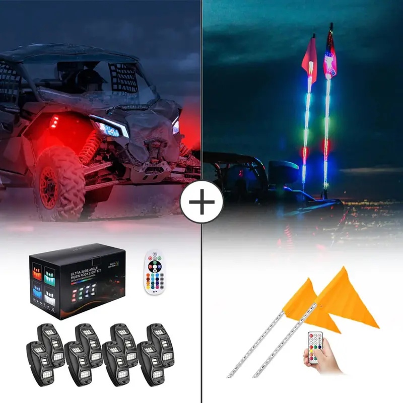 Kemimoto Utv 8 Pod Rock Light Kit & 5Ft Whip Lights 2