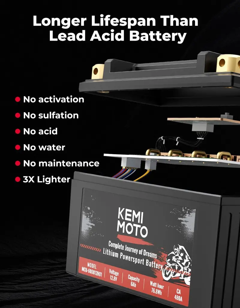Kemimoto Utv/Atv Life Po4 12V 6Ah Lithium Battery 2