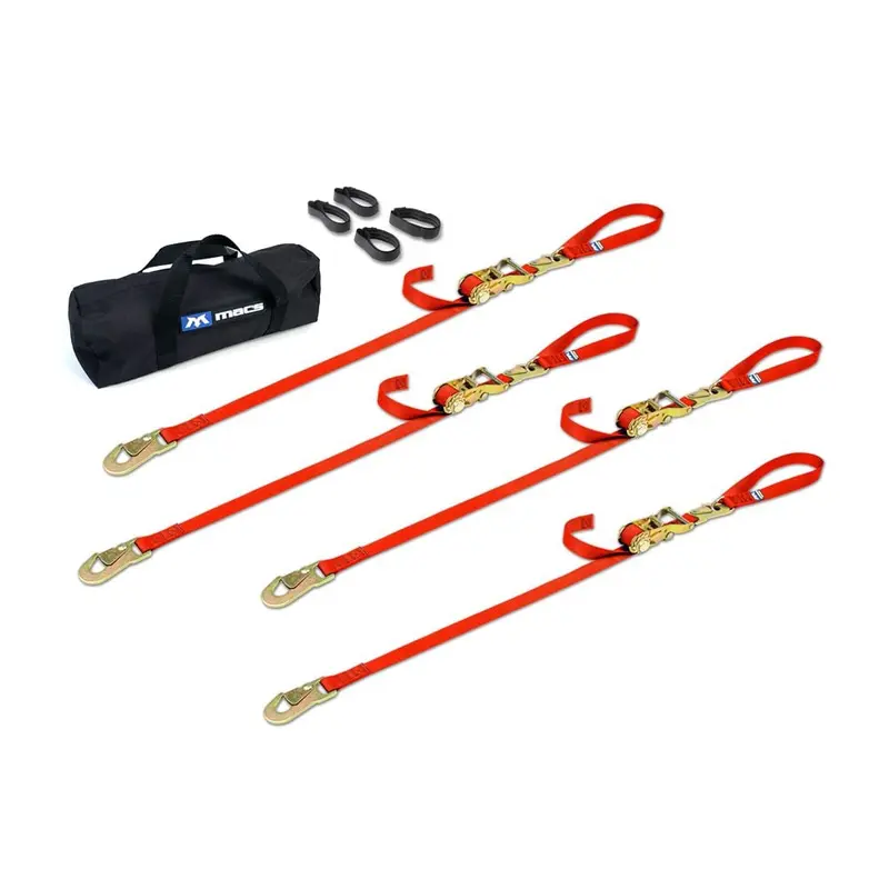 Mac's Tie Downs 1" Motorcycle Ratchet Tie-Down Pack With Integrated Soft Loops, Flat Snap Hooks 10