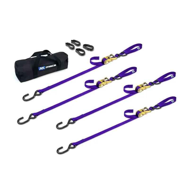 Mac's Tie Downs 1" Motorcycle Ratchet Tie-Down Pack With Integrated Soft Loops S-Hooks 10
