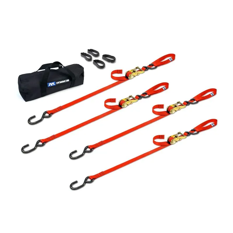 Mac's Tie Downs 1" Motorcycle Ratchet Tie-Down Pack With Integrated Soft Loops S-Hooks 12