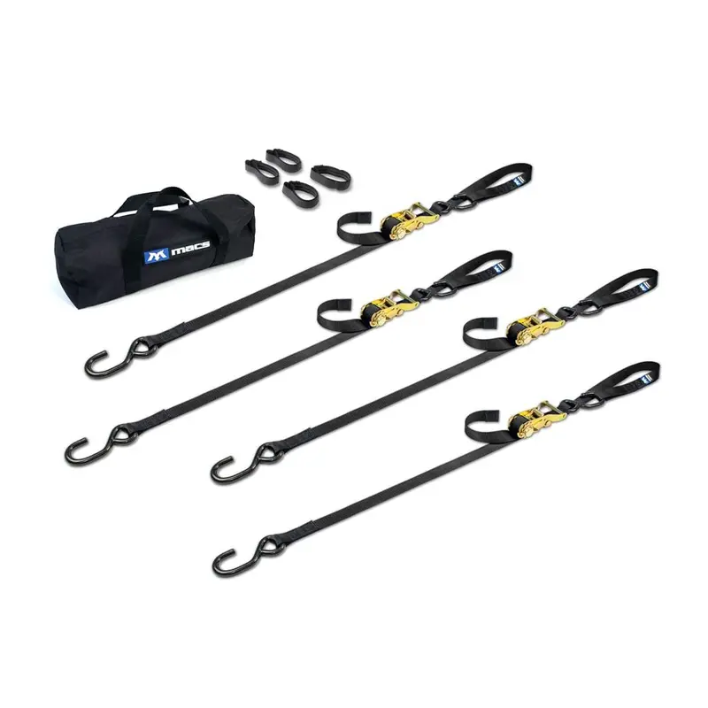 Mac's Tie Downs 1" Motorcycle Ratchet Tie-Down Pack With Integrated Soft Loops S-Hooks 15