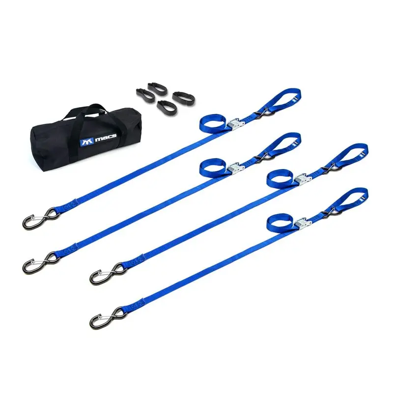 Mac's Tie Downs Motorcycle Cam Tie-Down Pack With Integrated Soft Loops S-Hooks And Keepers 1