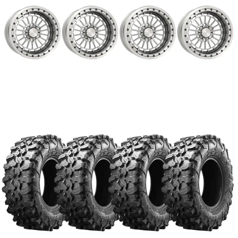 Metalfx 17" Delta 6R Forged 3-Piece Raw Beadlock & Maxxis Carnivore Radial Wheel & Tire Kit 1