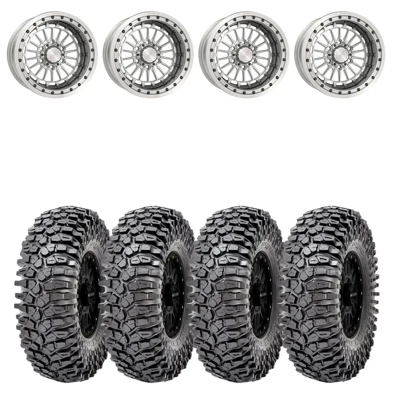 Metalfx 17" Delta 6R Forged 3-Piece Raw Beadlock & Maxxis Roxxzilla Radial Wheel & Tire Kit 1