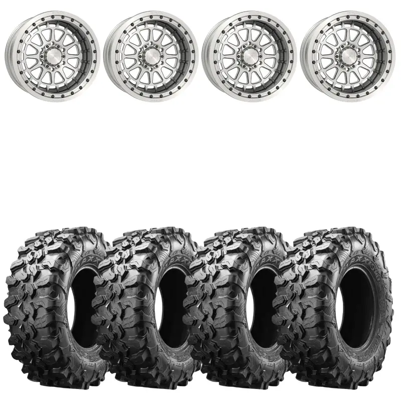 Metalfx 17" Outlaw 6R Forged 3-Piece Raw Beadlock & Maxxis Carnivore Radial Wheel & Tire Kit 1