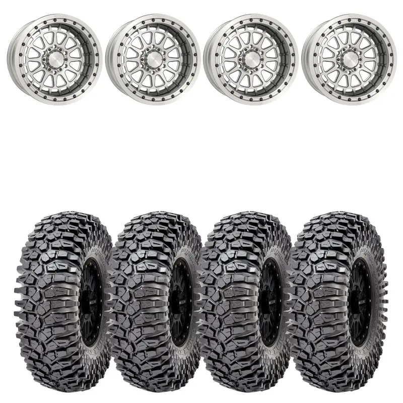 Metalfx 17" Outlaw 6R Forged 3-Piece Raw Beadlock & Maxxis Roxxzilla Radial Wheel & Tire Kit 1