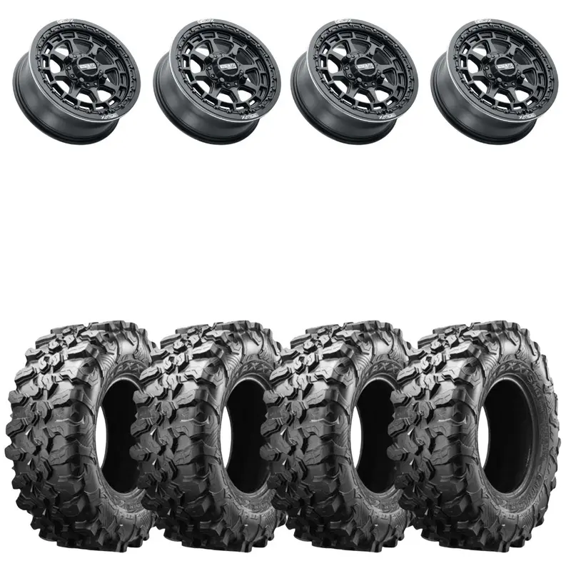 Metalfx 17" Outlaw Satin Black 4 Lug Beadlock & Maxxis Carnivore Radial Wheel & Tire Kit 1