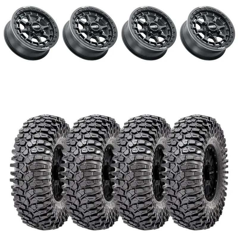 Metalfx 17" Outlaw Satin Black Beadlock & Maxxis Roxxzilla Radial Wheel & Tire Kit 1
