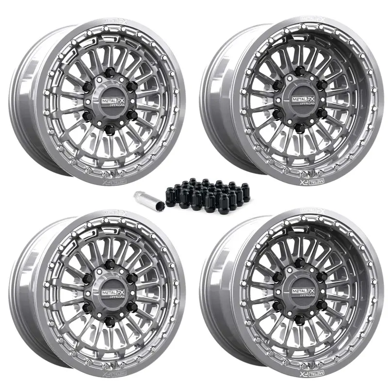 Metalfx Delta 6R Utv Beadlock 6 Lug Wheel Kit - Gunmetal Contrast Cut 1