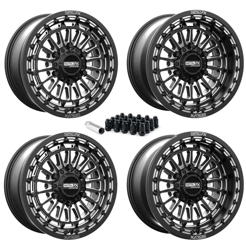 Metalfx Delta 6R Utv Beadlock Wheel Kit - Satin Black Contrast Cut 1