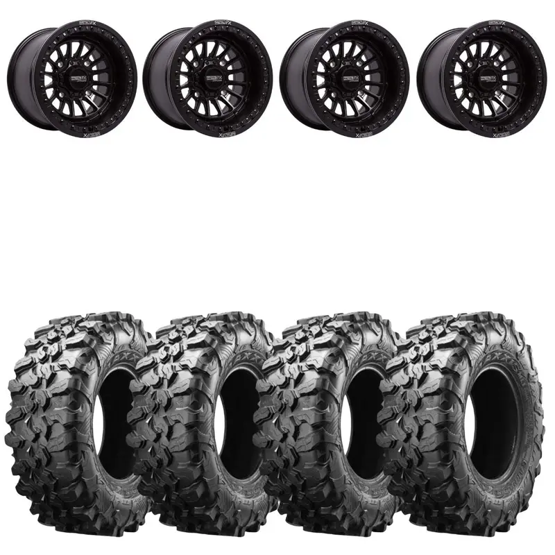 Metalfx Delta Gunmetal Contrast Cut Beadlock & Maxxis Carnivore Radial Wheel & Tire Kit 1