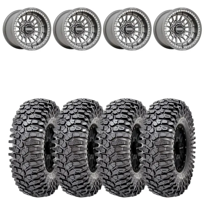 Metalfx Delta Gunmetal Contrast Cut Beadlock & Maxxis Roxxzilla Radial Wheel & Tire Kit 1
