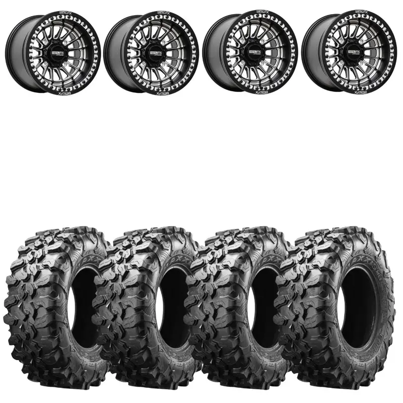 Metalfx Delta Matte Black Contrast Cut Beadlock & Maxxis Carnivore Radial Wheel & Tire Kit 1