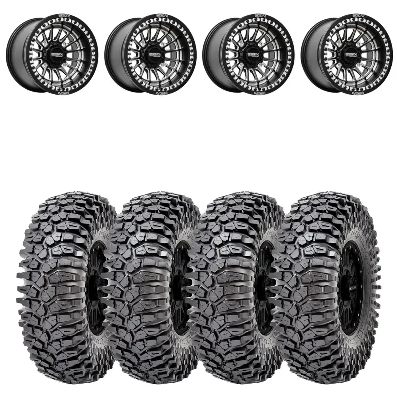 Metalfx Delta Matte Black Contrast Cut Beadlock & Maxxis Roxxzilla Radial Wheel & Tire Kit 1