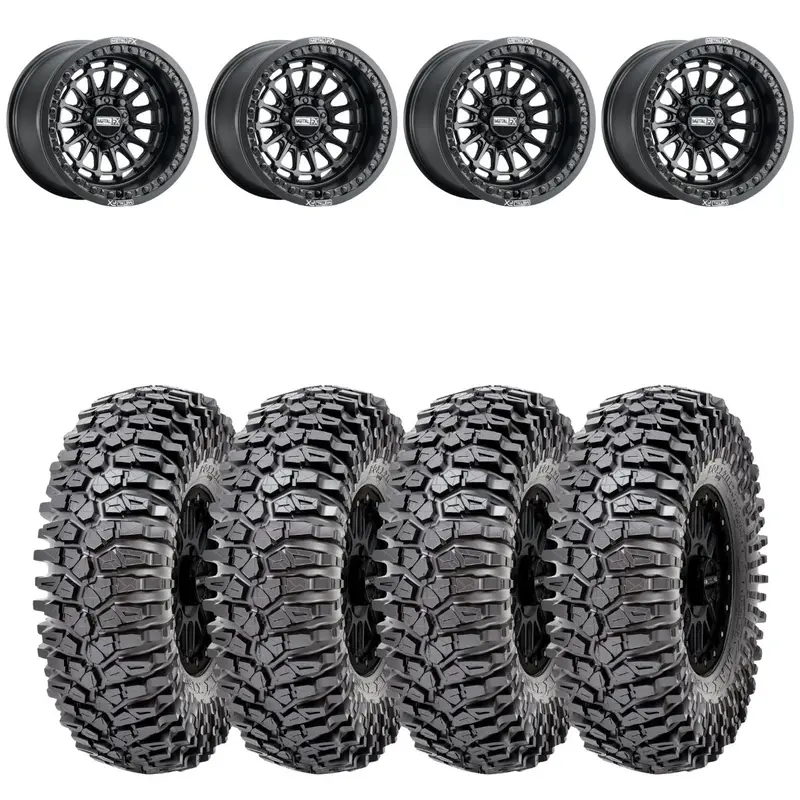 Metalfx Delta R Black Beadlock & Maxxis Roxxzilla Radial Wheel & Tire Kit 1