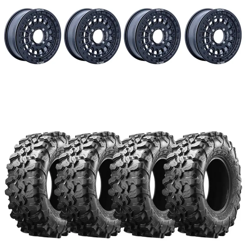 Metalfx Offroad Hitman 15X6 Black Beadlock & Maxxis Carnivore Radial Wheel & Tire Kit 1