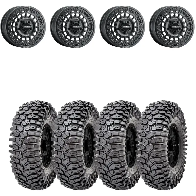 Metalfx Offroad Hitman R Black Beadlock & Maxxis Roxxzilla Radial Wheel & Tire Kit 1