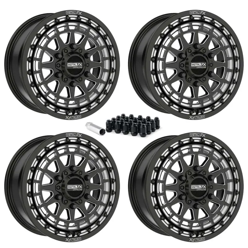 Metalfx Outlaw 6R Utv Beadlock Wheel Kit - Satin Black Contrast Cut 1