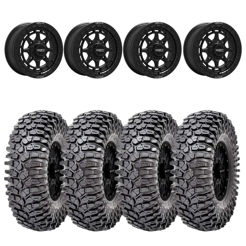 Metalfx Outlaw Satin Black 15X6 Beadlock & Maxxis Roxxzilla Radial Wheel & Tire Kit 1