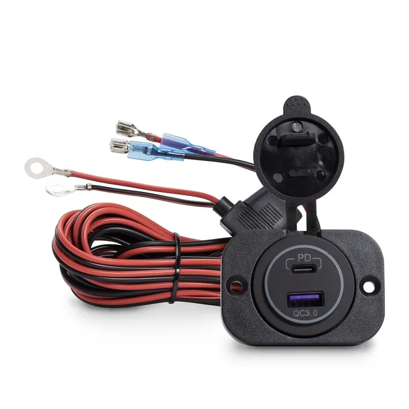 Mob Armor Dual Usb Quick Charge Wire Harness With Plate (Usb-C + Usb-A) 1