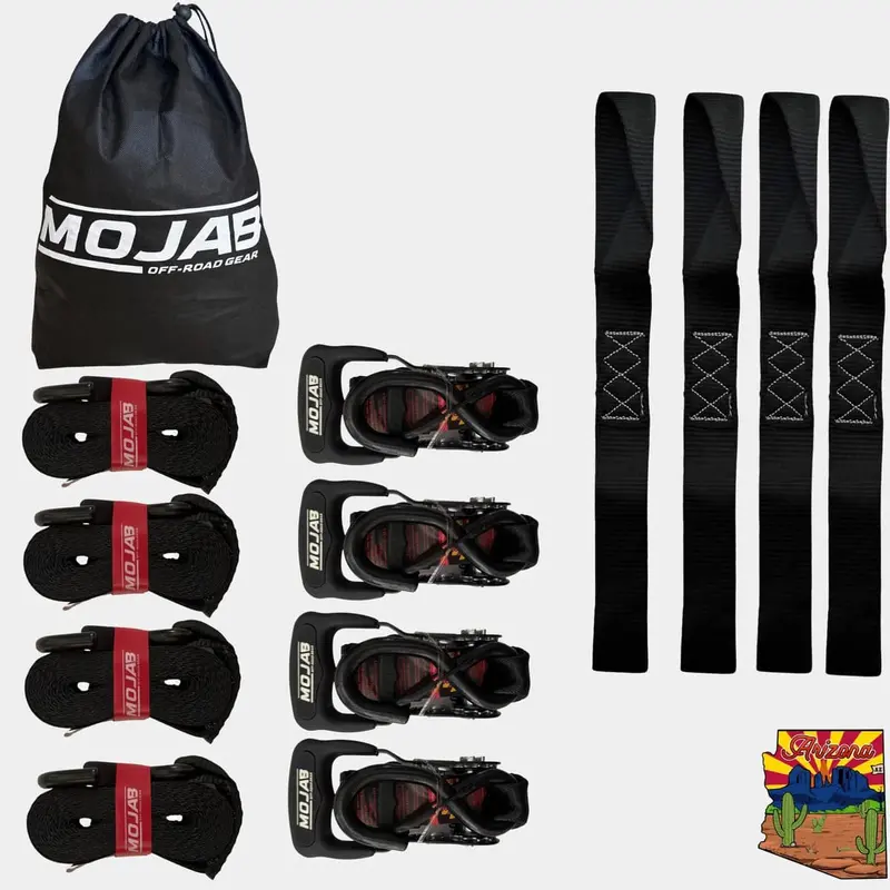 Mojab Off-Road 1.6" X 15' Ratchet Closed Hook Pack Of 4 Tie-Down Set 1