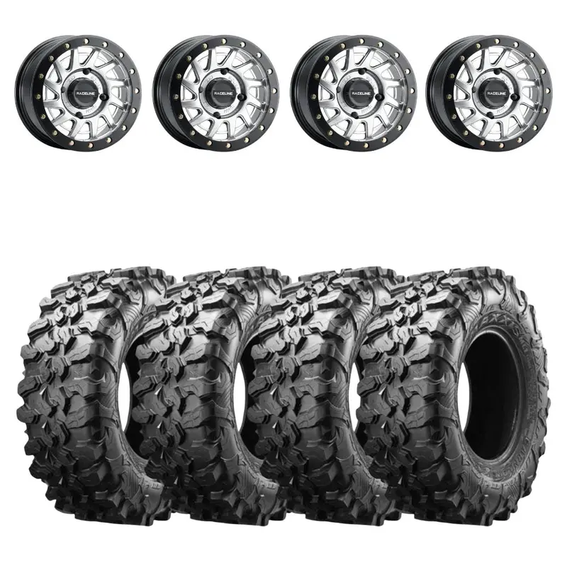 Raceline A12 Hyper Silver Squad Beadlock & Maxxis Carnivore Radial Wheel & Tire Kit 1