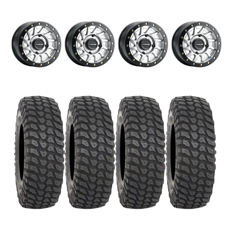 Raceline A12 Squad Beadlock - Hyper Silver & System 3 Xcr350 Radial Utv Wheel & Tire Kit 1