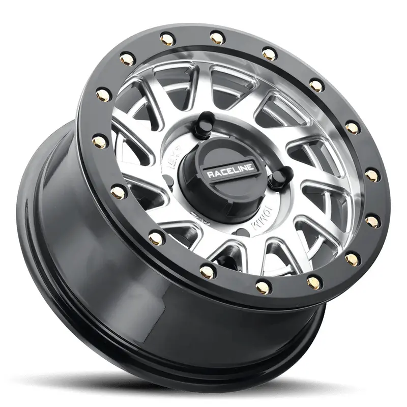 Raceline A12 Squad Hyper Silver Beadlock & Maxxis Roxxzilla Radial Wheel & Tire Kit 4