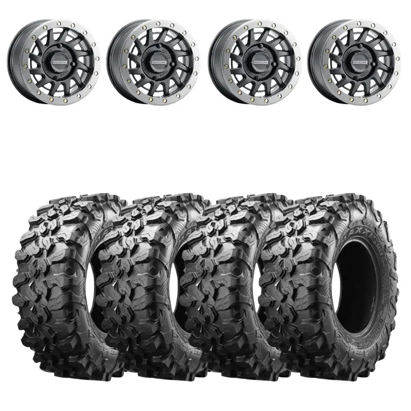 Raceline A12bg Satin Black Squad Beadlock & Maxxis Carnivore Radial Wheel & Tire Kit 1
