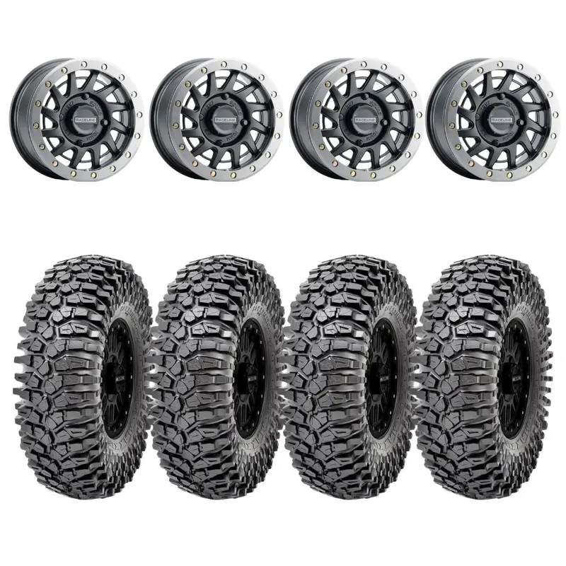 Raceline A12bg Squad Satin Black Beadlock & Maxxis Roxxzilla Radial Wheel & Tire Kit 1