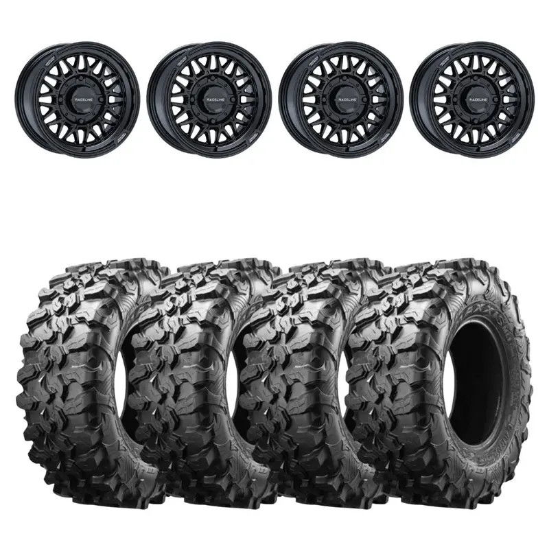 Raceline A13gb Gloss Black Omega & Maxxis Carnivore Radial Wheel & Tire Kit 1