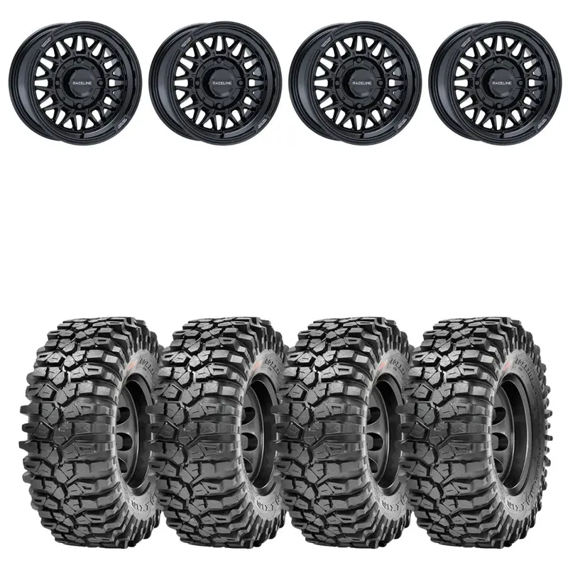 Raceline A13gb Gloss Black Omega & Maxxis Roxxzilla Radial Wheel & Tire Kit 1