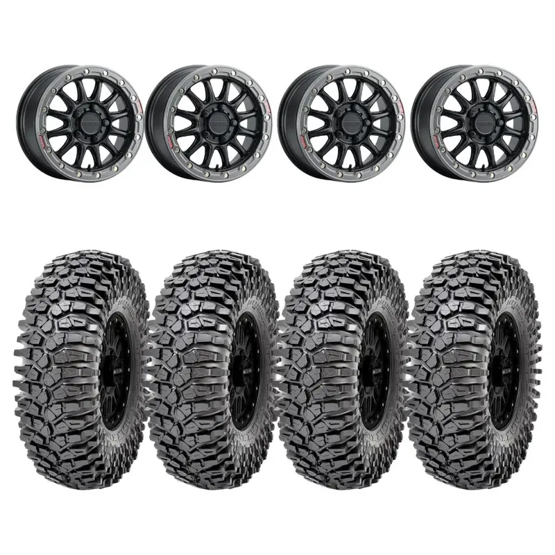 Raceline A14bg Black/Gunmetal Alpha Beadlock & Maxxis Roxxzilla Radial Wheel & Tire Kit 1
