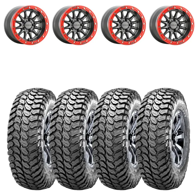 Raceline A14gr Gunmetal/Red Alpha 5 Lug Beadlock & Maxxis Liberty Performance Off Road Wheel & Tire Kit 1
