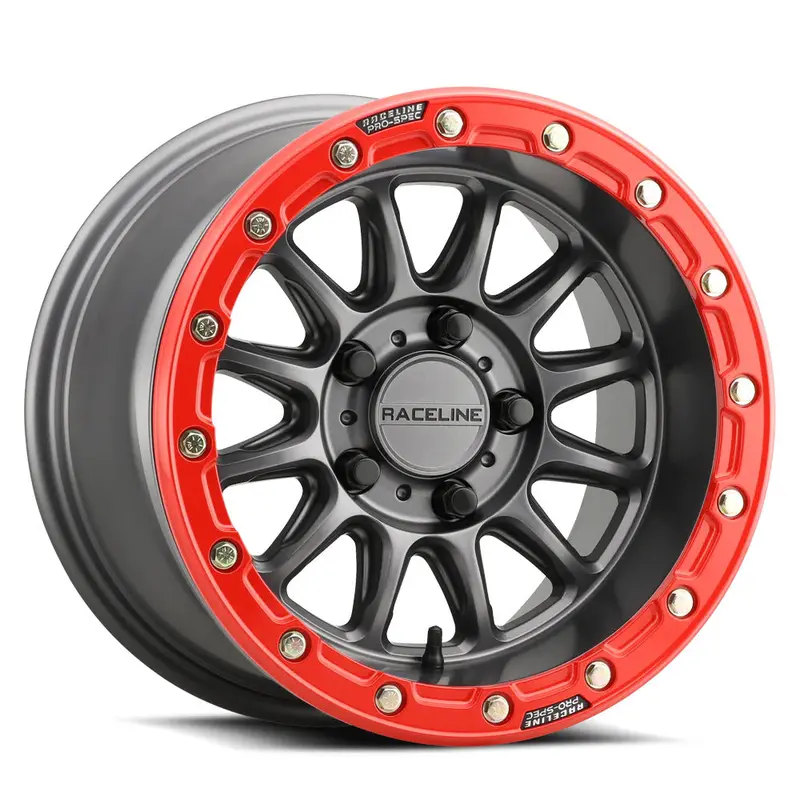 Raceline A14gr Gunmetal/Red Alpha 5 Lug Beadlock & Maxxis Liberty Performance Off Road Wheel & Tire Kit 2